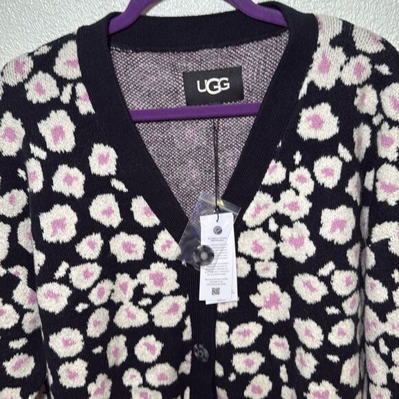 NWT-UGG-Shaina Cardigan- BLACK HIBISCINA-black/white/pink- Size Small - Picture 5 of 12